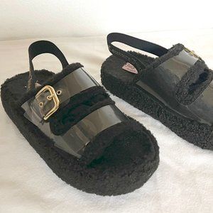 Juicy Couture Fuzzy Sherpa Black Slipper Sandals 9